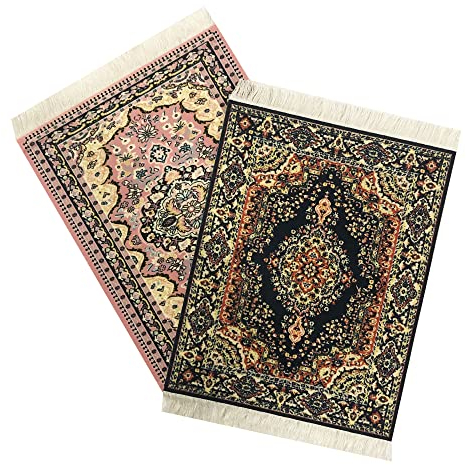 Samsrainbow 2er Set Teppich Mauspad - Büro Zubehör - Orientalischer Mini Teppich Computer Zubehör, Rosa und Dunkelblau