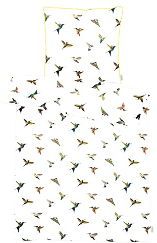 APELT Bettwäsche-Garnitur Kolibri GOTS Vögel 135x200 + 80x80 cm Weiß
