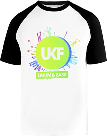 Ukf-Drum and Bass Baseball T-Shirt Herren Damen Unisex Weiß Rundhals Kurze Ärmel Bio-Baumwolle Tee Men's White