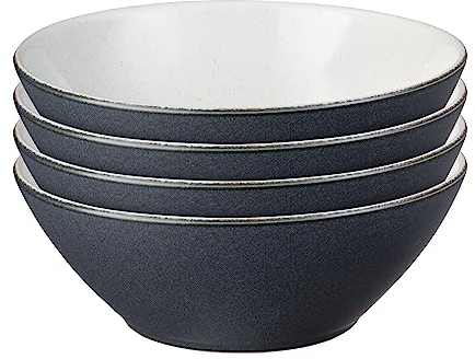 Denby - Impression Charcoal Blue Cereal Bowls Set of 4 - Dishwasher Microwave Safe Crockery - Ceramic Stoneware Tableware Soup Bowls