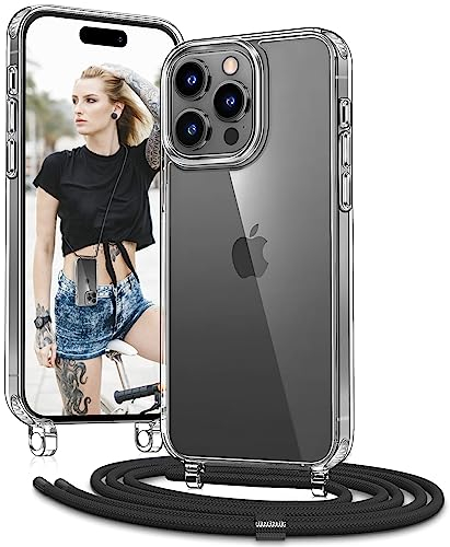 Vaykwo Handykette mit Band für iPhone 13 Pro Max Hülle - Necklace Handyhülle - Transparente Case zum Umhängen mit Kameraschutz und Bildschirmschutz - Schwarz