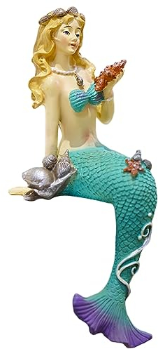 OLizee® Kreative Harz Meerjungfrau Gartenfigur Meerjungfrau Figur Dekor Garten Meerjungfrau Statue Meerjungfrau Skulptur Dekor für Innen Außen Blau