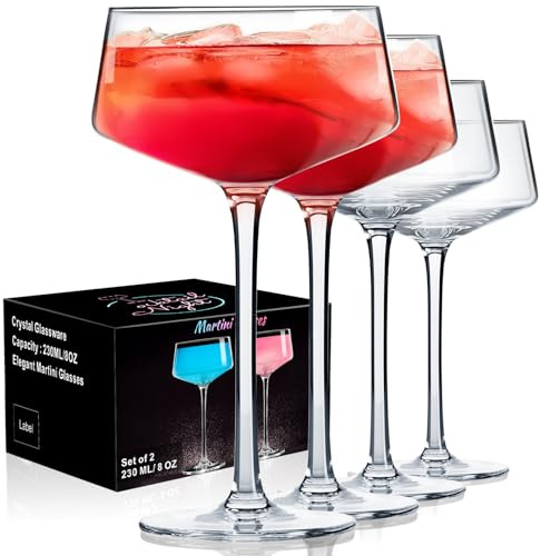 PARACITY Martinigläser 240ml mundgeblasen bleifrei, 4er-Set | Bleifreies Titanglas mundgeblasen stabiler Boden spülmaschinenfest, Cocktail Party Geschenk