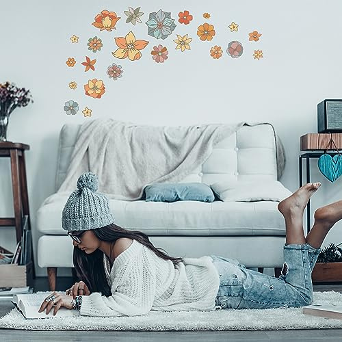 SUPERDANT Wandaufkleber Boho Retro Blumen Wandsticker Groß Vintage Bunt Blumen Wandkunst Wandtattoo Zum Abziehen Und Aufkleben Vinyl Wandsticker Für Kinderzimmer Wohnzimmer Büros Sofa TV Hintergrund