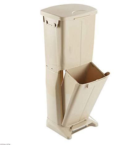 HASMI Poubelle Poubelle de cuisine à double couche Poubelle de grande capacité Ménage avec couvercle Poubelle Pour Cuisine, Bureau, Salle de Bain (Color : Beige)