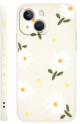 LEECG für iPhone 13 Mini Hülle Blumenmuster Weiches Mikrofaser Futter Schlankes Flüssigsilikon für iPhone 13 Mini Handyhülle 5,4 Zoll-Gänseblümchen Weiß