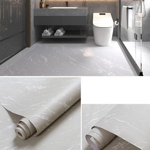 PVC Bodenbelag Selbstklebende Fliesen,1 Rolle 3m*60cm(1.8m²) Vinylboden Marmor Fliesenoptik,Verdickte Boden Dielen Planken Rutschfeste Wasserdichte Ölbeständig Schneidbar Zementfliesen