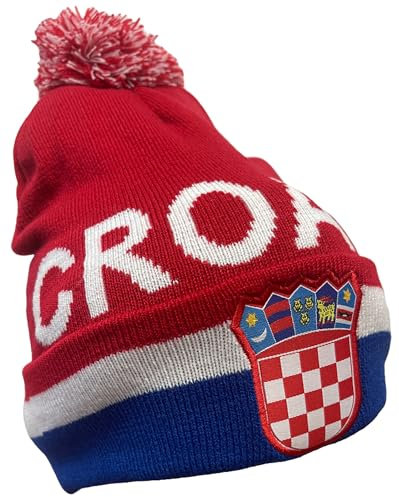 COUVER Beanie-Mütze mit Bommel, Fußballmannschaft, Pom Pom / Kroatien / Rot Weiß Blau, Einheitsgr��e