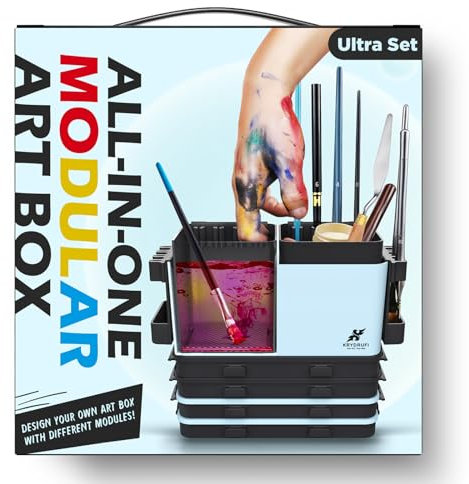 KRYDRUFI Estación de pintura modular portátil todo en uno con limpiador de pinceles y soportes, bandeja de paleta de pintura húmeda con tapa para pintura en miniatura y pinturas acrílicas (Ultra Set)