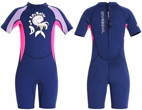 Traje de neopreno para niños, traje de neopreno de 2,5 mm, neopreno para niña, traje de baño térmico corto, adecuado para buceo, natación, surf y deportes acuáticos (100-110 cm, 14-18 kg)