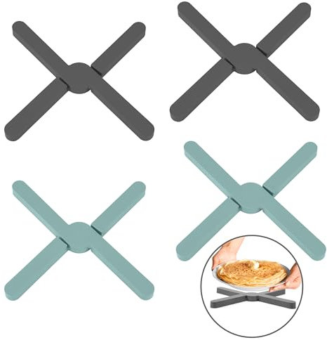 Dessous de Table Pliables en Silicone, Lot de 4 Croix Dessous de Plat Résistant à la Chaleur, Antidérapant Coussin d'isolation Thermique pour Cuisine, Pot, Plats, Assiettes, Poêles