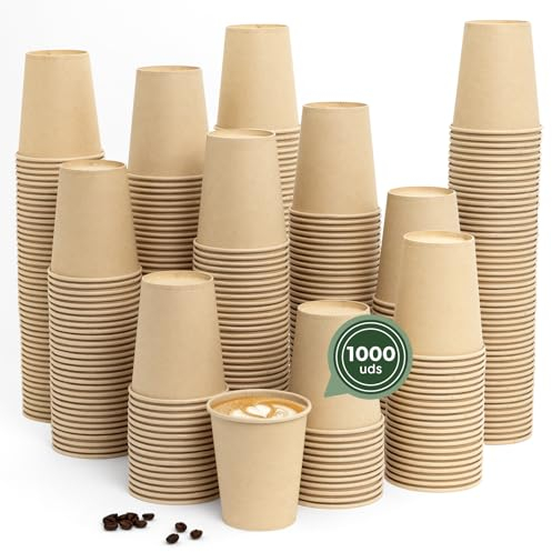 MAXI PRODUCTS - Vasos Café Desechables Kraft - Vasos Cartón - Vasos Desechables Catering - Vasos Café para Llevar - APTO BEBIDAS CALIENTES Y FRÍAS (250 cc, 1000 unidades)