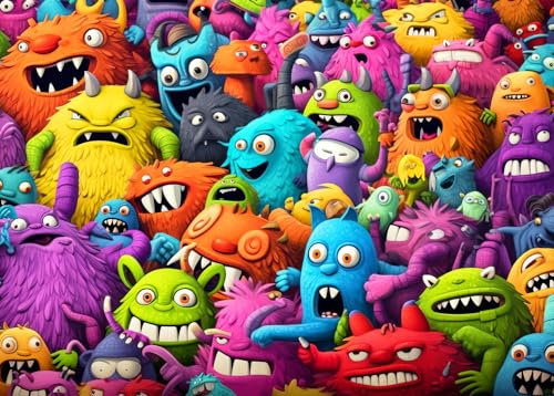Puzzle 1000 Teile für Erwachsene, Puzzle farbenfrohes Legespiel-Verrückte Monster -Geschenke