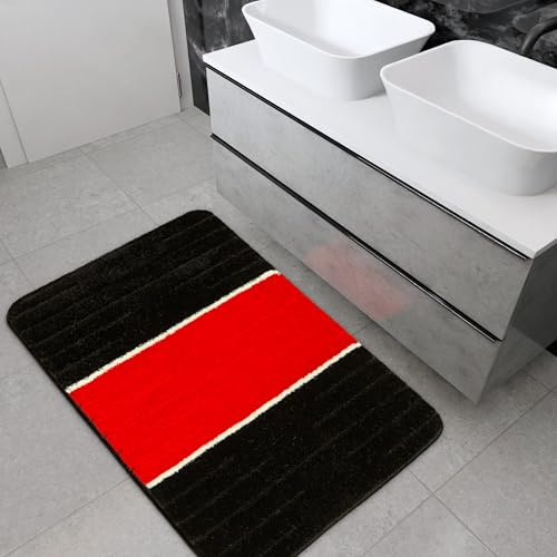 AKCILA COMO Bad Teppich Rot 50x80 cm|absorbierende Badematte bunt | Bad Vorleger waschbar | Rechteckig Badewanne Rutschfest | Badewanne | Badematten & Badteppiche | Badezimmerteppich | Bathroom Rug