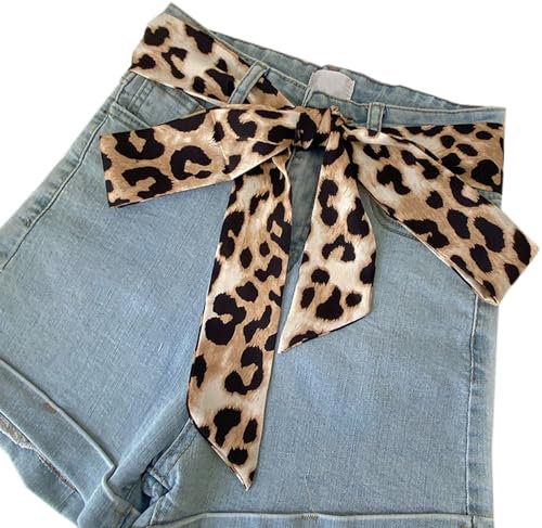 WENLOOY Schmaler Damenschal, Gürtel, Bandschal, lang, Skinny, Satin, Gürtel, Schärpe, Krawatte, Halsband, Halsreif für Damen, Leopardenbraun, Large
