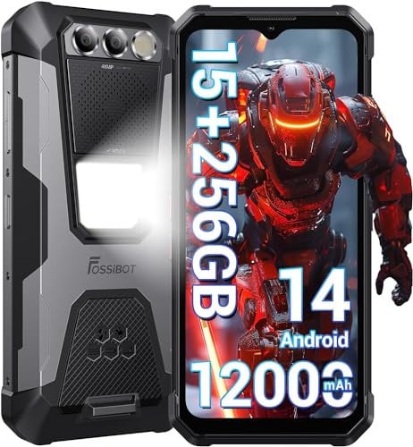 FOSSiBOT F106 Pro Teléfono Móvil Irrompible 2024, Android 14, Pantalla HD+ 6.58, 48MP+20MP Visión Nocturna, Batería Grande 12000mAh (30W), 15GB+256GB (1TB), Lámpara de Campamento 512LM Altavoz 110db
