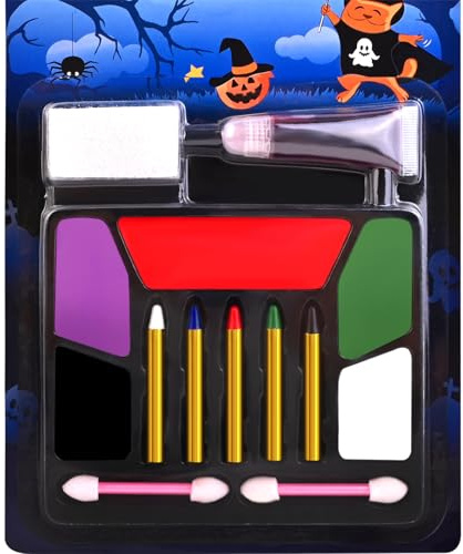 Face Paint Body Painting, 5 Colors Face Body Paint + Fake Blood, Halloween White Face Paint SFX Makeup Kit, Non-Toxic Hypoallergenic for Halloween SFX Makeup Cosplay Joker Costume Parties