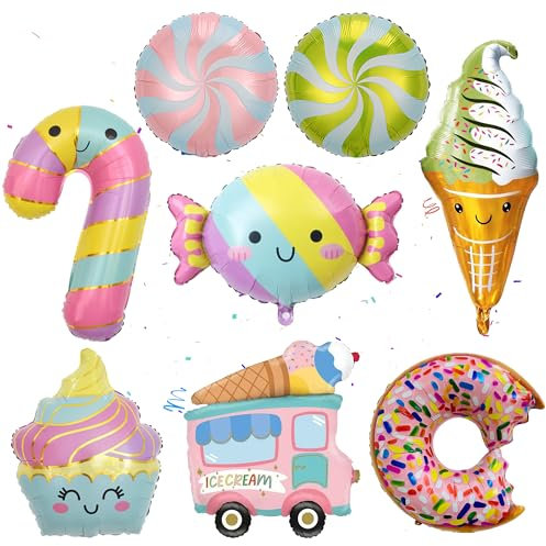 Eiscreme Donut Candy Folienballons Helium - 8 Stück Kinderparty Geburtstag Dekorationen Süßigkeiten Ballons Eisbecher Eiswagen Luftballons für Jungen Mädchen Sommer Ice Cream Party Dekoration Geschenk