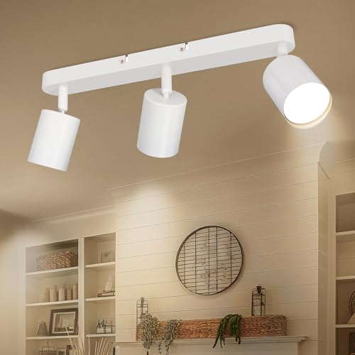 Ketom Deckenstrahler LED Weiß Matt, Deckenlampe 3 Flammig GU10, LED Deckenleuchte Spot Strahler, Spotlight Lampe Deckenspots Schwenkbar, Ohne Leuchtmittel