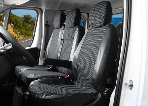 Z4L Sitzbezüge passend für MOVANO C ab 2022-3 Sitzer - Polyester mit Kunstleder Schwarz, Viva - Passgenau