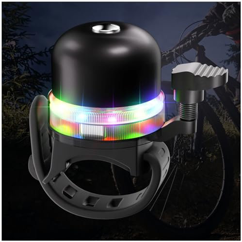 Fahrradklingel mit RGB-Lichtern: Mini-Fahrradglocke für Kinder, Erwachsene, Fahrradhupe für die Straße, Fahrradzubehör