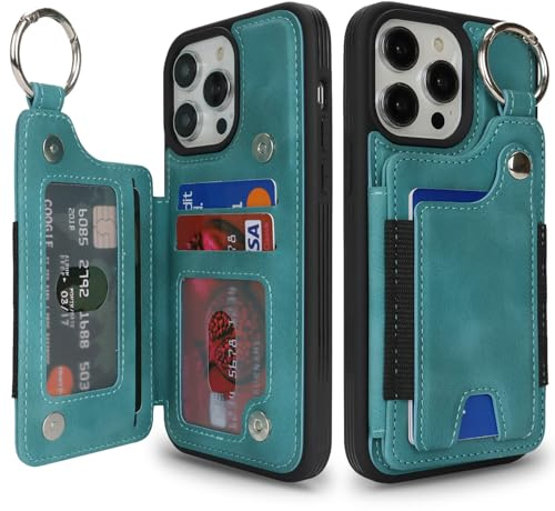 SailorTech Case for iPhone 13 Pro Max Phone Case with Keychain Ring Credit Card Holder for Women, iPhone 13 Pro Max Leather Case Wallet with Kickstand Card Slots Fashionable Case for Men - Teal