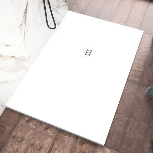 Piatto Doccia 80x160 cm Marmoresina Bianco Effetto Pietra Ultraslim Antiscivolo