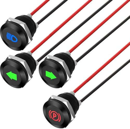 RUNCCI-YUN 4pcs LED Indicador de metal 12mm 12V-24V LED Indicador Luz Lámpara Piloto Dash Direccional para Coche Van Camión Barco (rojo azul verde)