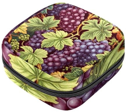 Aufbewahrungsbeutel für Damenbinden, Traubendruck, Menstruationstasse, Oxford-Stoff, Menstruationstassen-Beutel, Stillunterlage, Tampon-Periodenbeutel mit Reißverschluss, für Teenager, Mädchen, Damen,