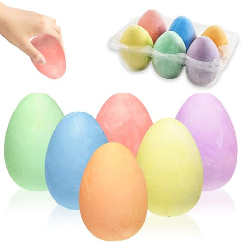 Henjunu Ostereier Kreide Set, Straßenmalkreide in Osterei Formen, Ostereier Malkreide, Bunte Kinder Kreideeier, Geschenkidee für Ostern Kinderkreide (6 Stück)