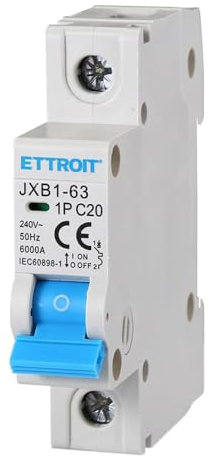 Interruttore magnetotermico 1P, occupa 1 modulo, 220V 230V, 20A C20, curva C, 6KA 6000A