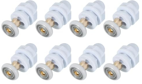 sourcing map 19mm Shower Door Rollers, Sliding Shower Doors Runners Wheels Replacement Copper Rod Pulley for Bathroom Glass Doors 4-6mm, White 8 Pcs