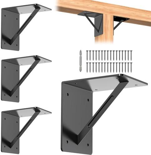 TAYORY 4 Pcs Heavy Duty Metal Corner Brackets, 6x 6x 5 L Right Angle Brackets, L Bracket, for L Shelf Bracket, Pergola,Gazebo,Furniture Reinforcement, etc.