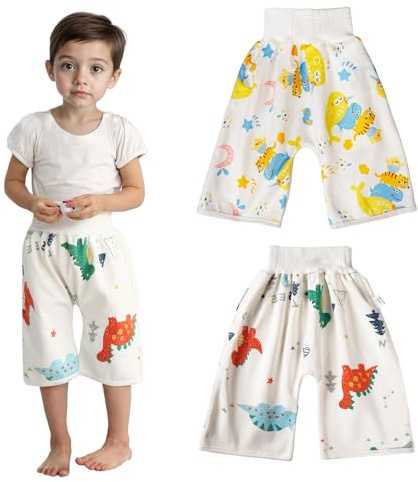 Dioshark Töpfchen Trainingshose Baby, 2 Stück Windelhosen Lang Baumwolle Junge Wiederverwendba Waschbar Tiger Wal Dinosaurier Kinder Toiletten Töpfchentraining Hose Weiß für 4-8 Jahre, L