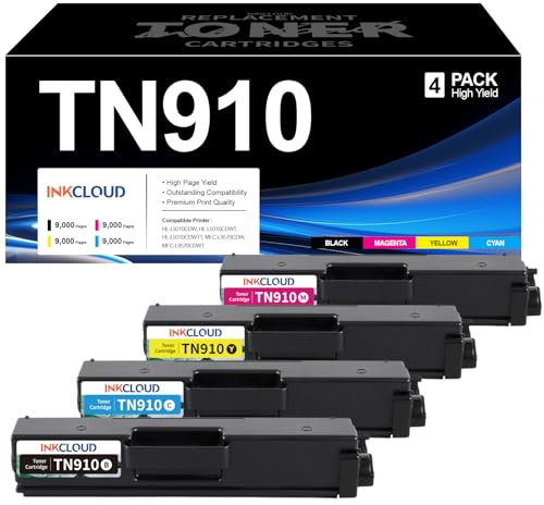 4er-Pack TN-910 TN910 Toner Set Kompatibel für Brother TN-910 TN910 TN 910 HL-L9310CDW HL-L9310CDWT HL-L9310CDWTT MFC-L9570CDW MFC-L9570CDWT (Schwarz/Cyan/Gelb/Magenta)
