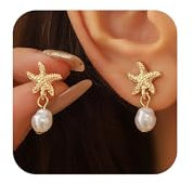 BelleVive Seestern-Ohrringe für Damen, 14 Karat vergoldet, Muschel-Ohrringe, Sommer-Strandurlaubs-Outfits für Damen, trendige Schmuckgeschenke, Strand-Sommer-Accessoires