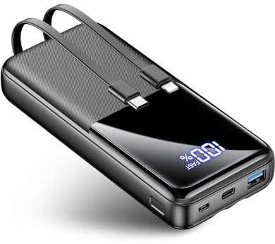 Power Bank 15000mAh, Fast Charging Portable Charger with Built-in Cables, USB-C Powerbank Compatible with iPhone 16 15 14 13 12 Pro Max Android and More