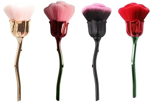 4 Pcs Nail Art Dust Powder Remover Cleaner Brush,Rose Nail Art Powder Dust Removal Brush Nail Dust Brush Soft Nail Dust Cleaning Brush for Nail Trimming Cleaning Makeup Brush Tools (Mixed-Color)