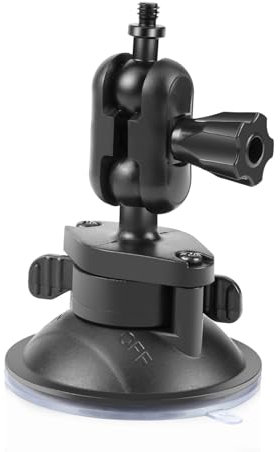 PULUZ 1/4 inch Arm Suction Cup Mount with Dual Ball Heads for Gopro Hero 13 12 11 10 9, 360° Rotation Windshield & Window Bracket for Insta360 X2 X3 X4 GO 3S for DJI OSMO Pocket 3 4