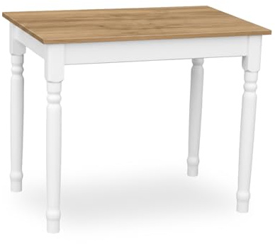 METDREW Esstisch aus Holz | küchentisch 90x60 | holztisch | Tisch mit dekorativen Beinen | Esstisch für 2 Personen | tisch klein küche | skandinavisch| küchentisch weiß | Tischplatte: Craft Eiche Gold