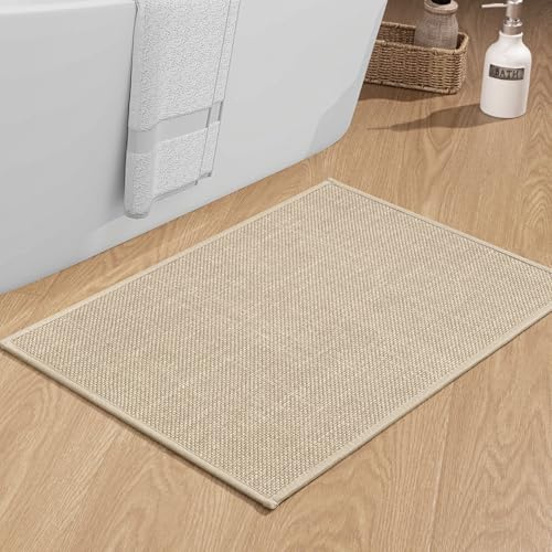 chakme Dünn Badezimmerteppich, 60x90 cm Beige Badematte rutschfest | Schnelltrocknend Badteppich, Waschbar Badvorleger, Gummi Duschvorleger