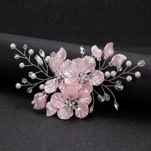 Elegant Pink Floral Pearl Hair Comb – Handcrafted Crystal Rhinestone Hair Clip – Wedding & Daily Wear Accessories for Brides, Bridesmaids & Women – with Storage Box
