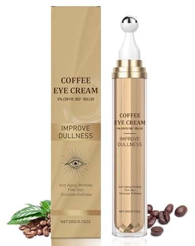 Koffein Augenserum, Hyaluronsäure Augencreme Gegen Augenringe und Schwellungen, Anti Aging Augenserum mit 360° Massage Roll-On, Augenringe Entfernen, Augenpflege mit Niacinamide