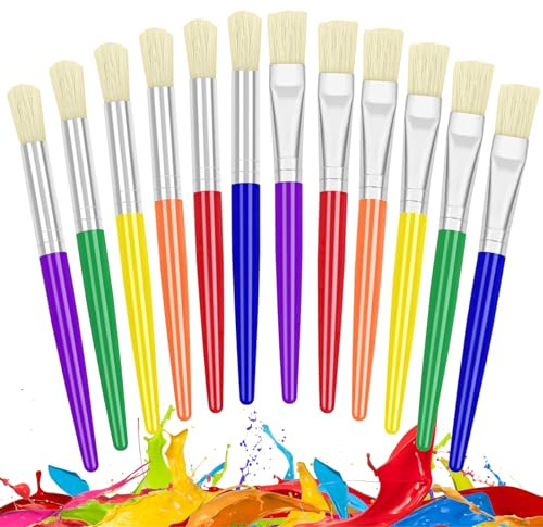 JAXICREY 12Pcs Kids Paint Brushes, Colorful Paint Brushes for Children, Round and Flat Tip Paintbrushes Set, Toddler Craft Painting Brush, Paintbrush Art for Beginners, Acrylic Paints, Watercolor
