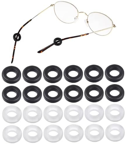 24 Stück Runde Brillen Rutschstopp-Hülsen, 12 Paare (6 Schwarz + 6 Weiß) Weiches Silikon Brillen Bügel Überzug, Anti-Rutsch Brillen Halter Ohr Für Optische Brillen Sonnenbrillen Lesebrillen