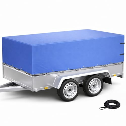 Anhänger Hochplane 2075x1150x900 mm für STEMA PKW Anhänger – wasserdichte PVC Abdeckplane mit Gummiseil, Ösen & Schnallriemen – Blau