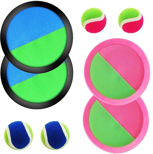 Captura Bolas Raqueta Set,Juego de Bolas de Lanzamiento y Captura,Lanzamiento Pelota Juegos com 4 Palas y 4 Bolas,Captura Bolas Raqueta Set para Patio, Jardín, Interior & Exterior,para Adultos y Niños