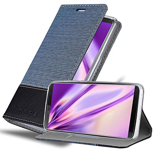 Cadorabo Hülle kompatibel mit Cubot J3 aus Premium Jeans und Kunst Leder Flip Klappbare Stoßfeste Magnetische [Standfunktion] [Kartenfächern] Cover Hülle für Cubot J3 Tasche in Blau