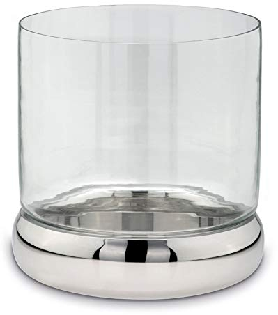 H.Bauer jun. Kleine runde Silberne Glas Boden-Windlicht-Säule Edelstahl Ø 24 cm Höhe 24 cm - Deko Kerzenhalter & Kerzenständer für große Stumpenkerzen