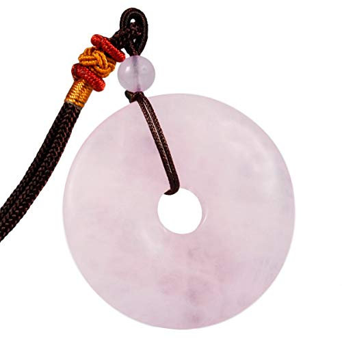 mookaitedecor Naturelle Quartz Rose Pendentif Donut Rond Cristal avec Cordon Ajustable,Collier Pierre Protection pour Homme Femme